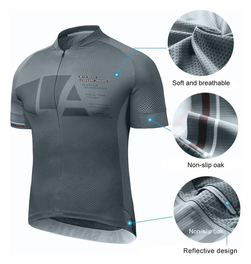 Santic قميص دراجات سانيتيك للرجال بأكمام قصيرة مع 3 جيوب خلفية بسحاب نصفى قابل للتنفس يمتص الرطوبة يجف بسرعة للركوب - Image 3